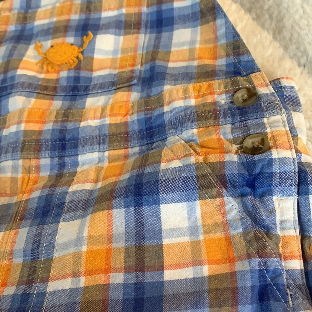 Janie and Jack Crab Overalls EUC Blue & Orange Shortalls 6-12M